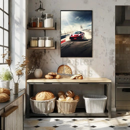 High-Speed Red Sports Car Racing Sports Poster PosterGoat