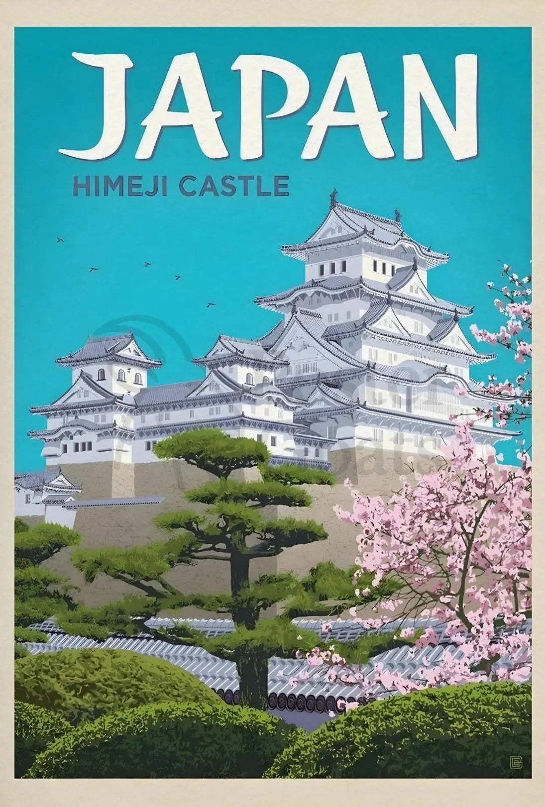 Himeji Castle Vintage Travel Scene Travel Poster PosterGoat