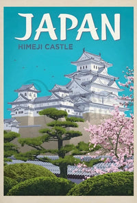 Himeji Castle Vintage Travel Scene Travel Poster PosterGoat