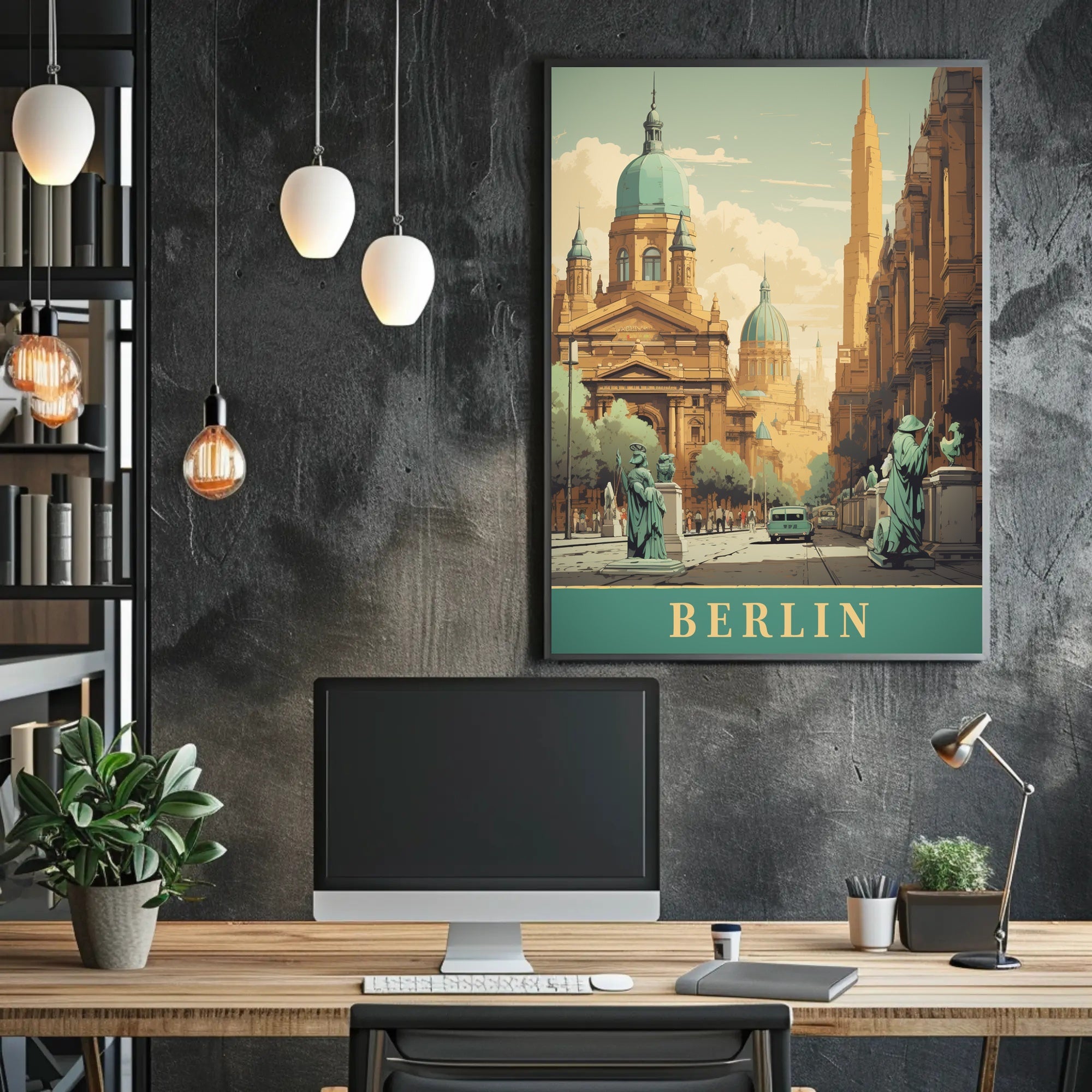 Historic Berlin Street Scene Vintage Urban or Cityscape Poster PosterGoat
