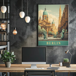 Historic Berlin Street Scene Vintage Urban or Cityscape Poster PosterGoat