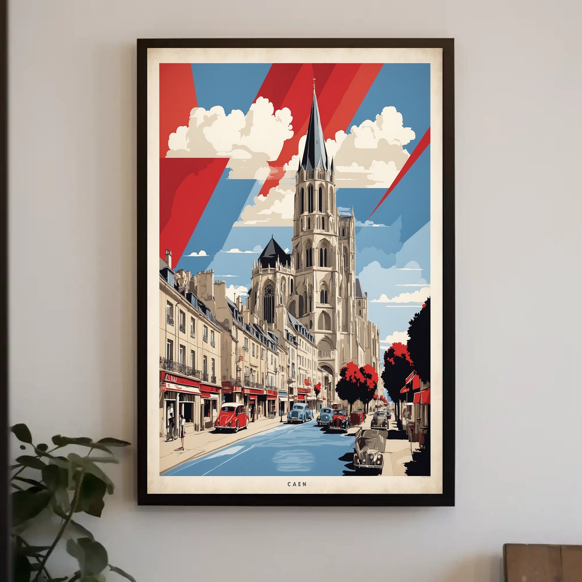 Historic Caen Cityscape Art with Cathedral Poster PosterGoat