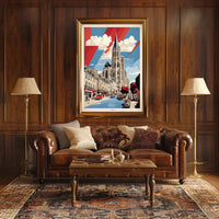 Historic Caen Cityscape Art with Cathedral Poster PosterGoat