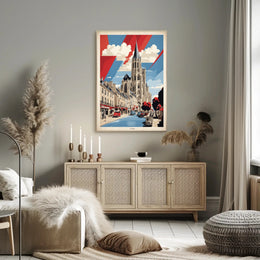 Historic Caen Cityscape Art with Cathedral Poster PosterGoat
