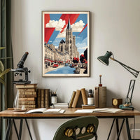Historic Caen Cityscape Art with Cathedral Poster PosterGoat