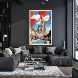 Historic Caen Cityscape Art with Cathedral Poster PosterGoat
