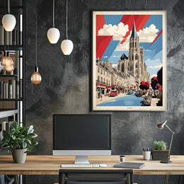 Historic Caen Cityscape Art with Cathedral Poster PosterGoat