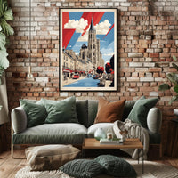 Historic Caen Cityscape Art with Cathedral Poster PosterGoat