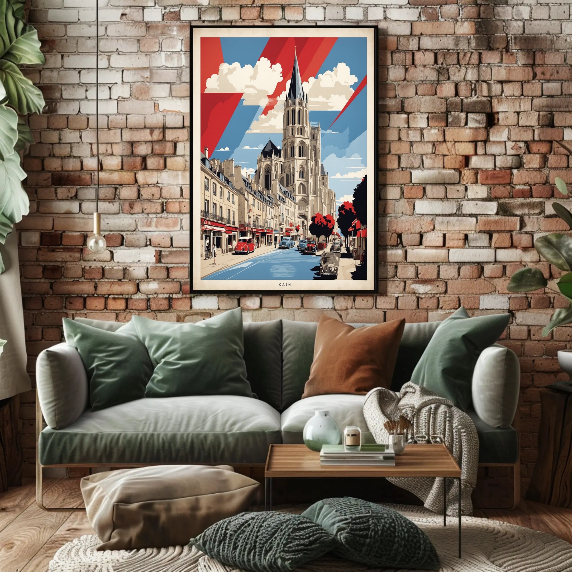 Historic Caen Cityscape Art with Cathedral Poster PosterGoat