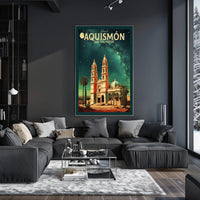 Historic Cathedral Under Starry Night in Poster PosterGoat