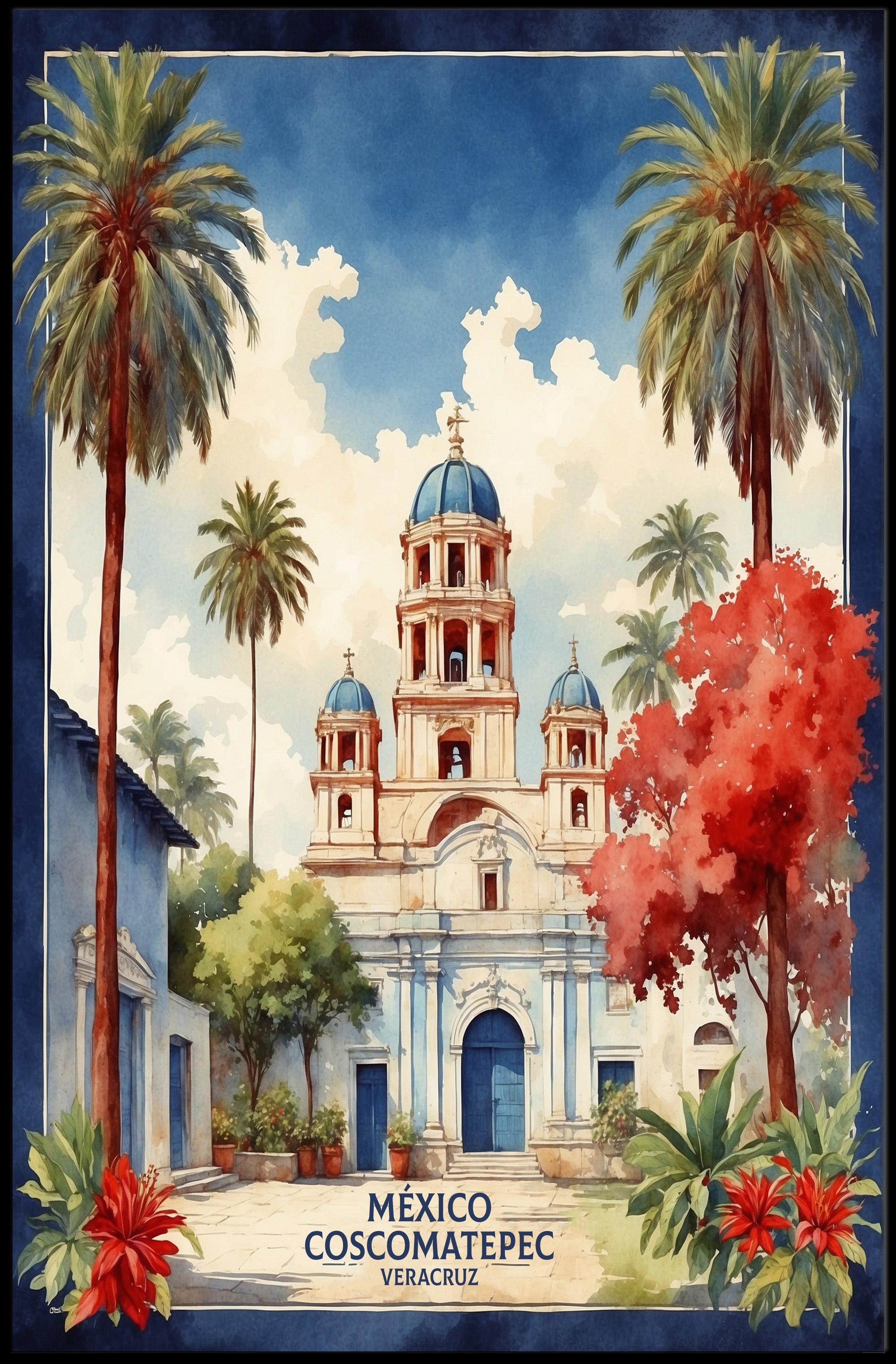 Historic Cathedral in Coscomatepec Mexico Cultural or Heritage Poster PosterGoat