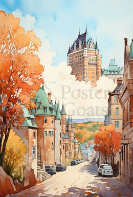 Historic City Street in Autumn, Artistic Travel Poster PosterGoat