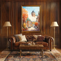 Historic City Street in Autumn, Artistic Travel Poster PosterGoat