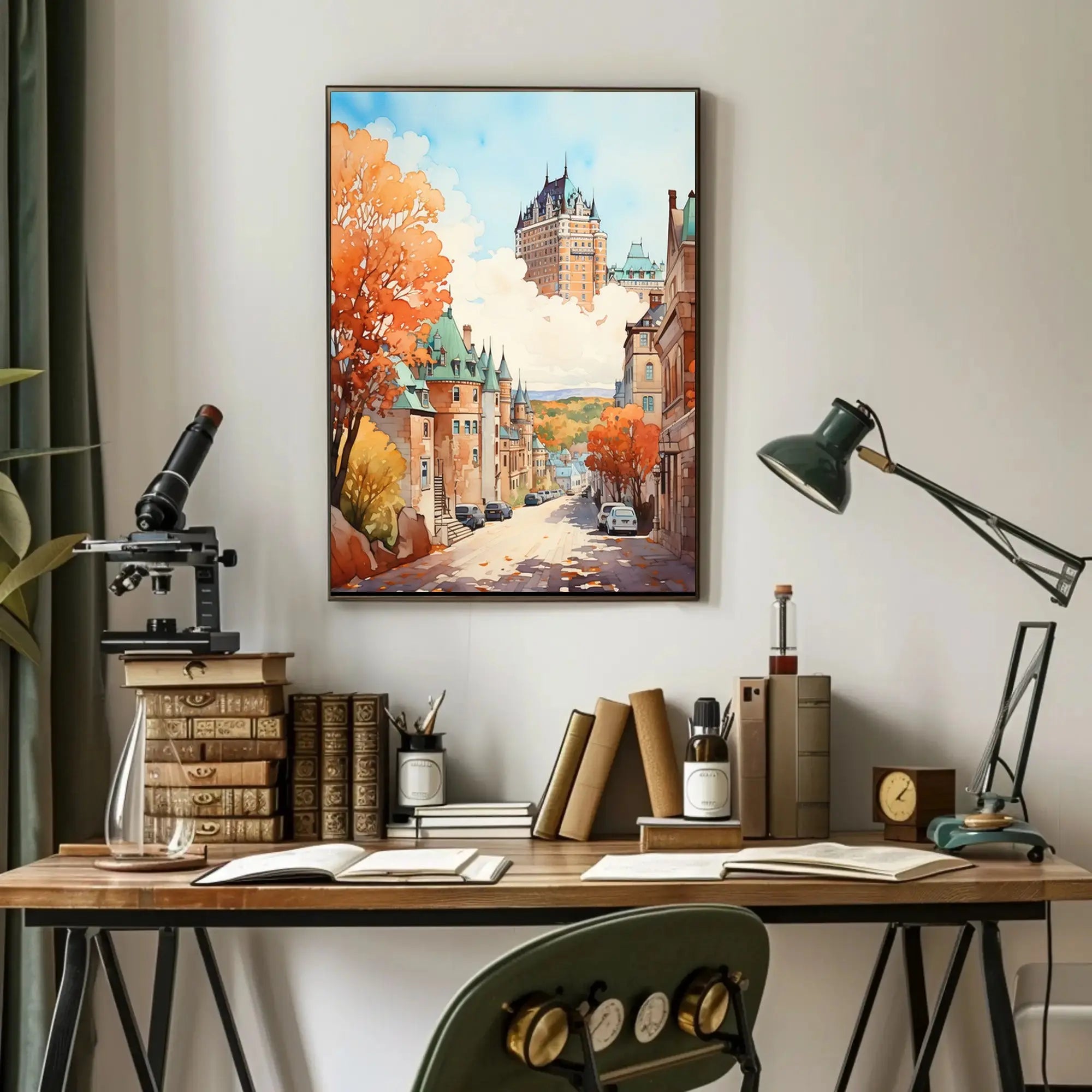 Historic City Street in Autumn, Artistic Travel Poster PosterGoat