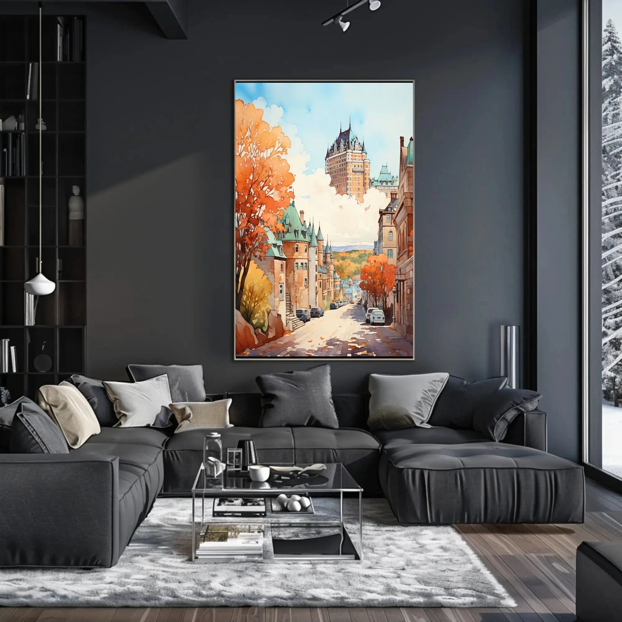 Historic City Street in Autumn, Artistic Travel Poster PosterGoat