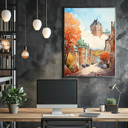 Historic City Street in Autumn, Artistic Travel Poster PosterGoat