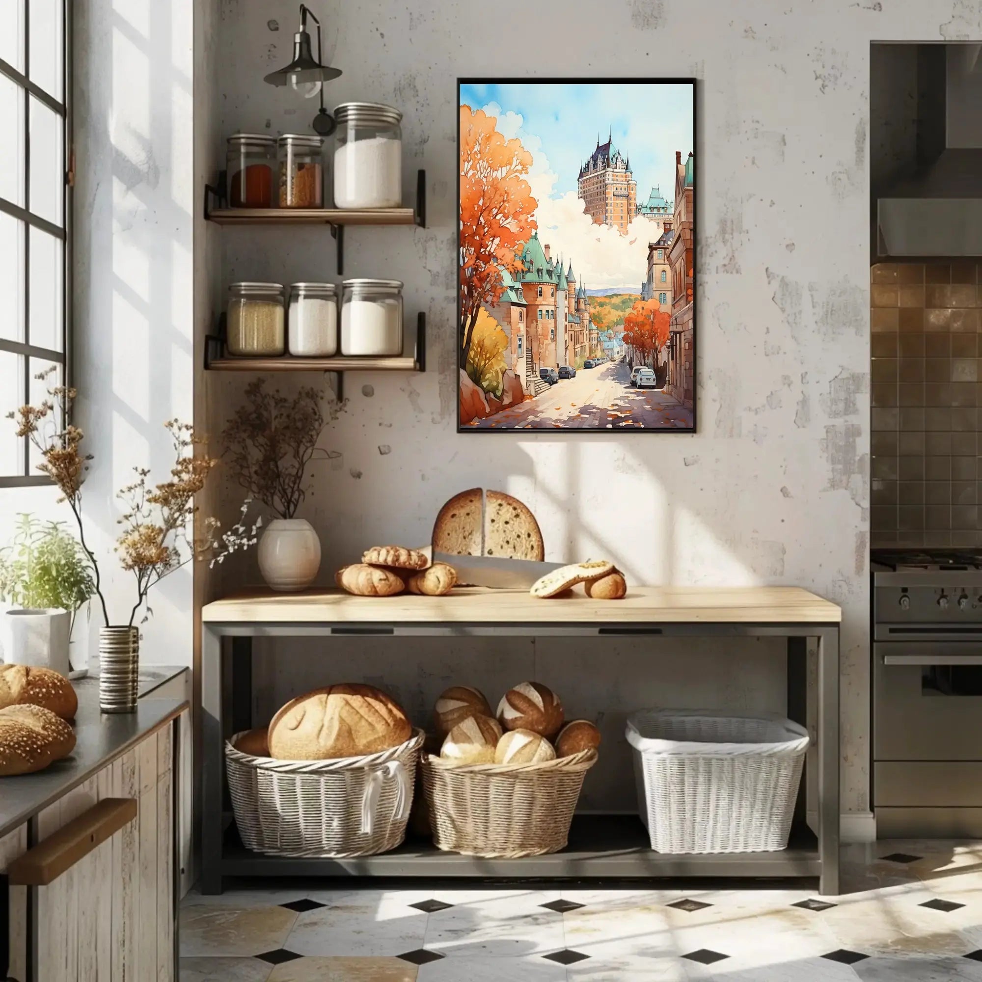 Historic City Street in Autumn, Artistic Travel Poster PosterGoat