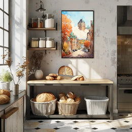 Historic City Street in Autumn, Artistic Travel Poster PosterGoat