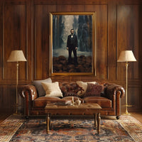 Historical Figure Against Waterfall Art Poster PosterGoat