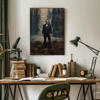 Historical Figure Against Waterfall Art Poster PosterGoat