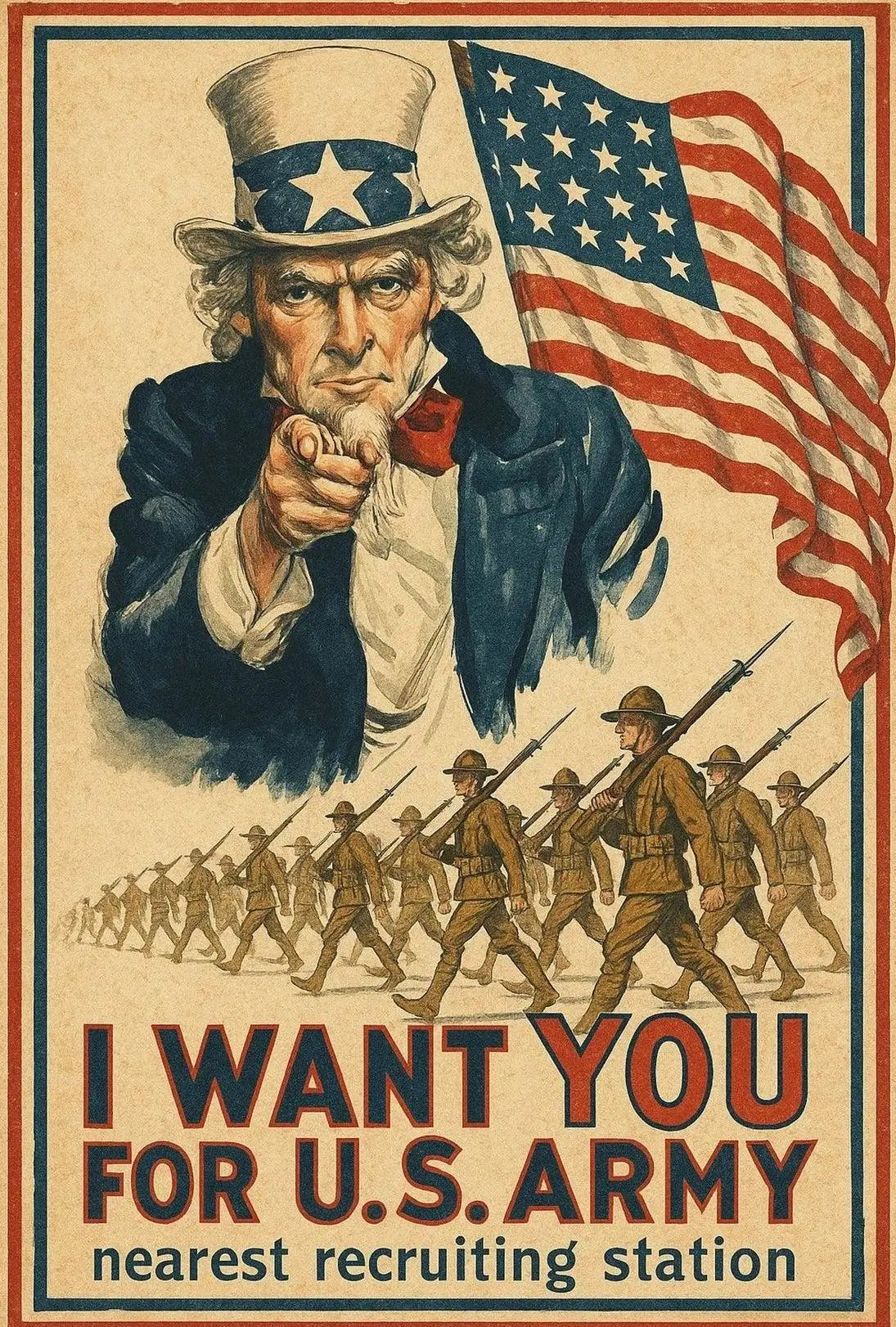 Historical Uncle Sam World War I Recruitment Poster PosterGoat