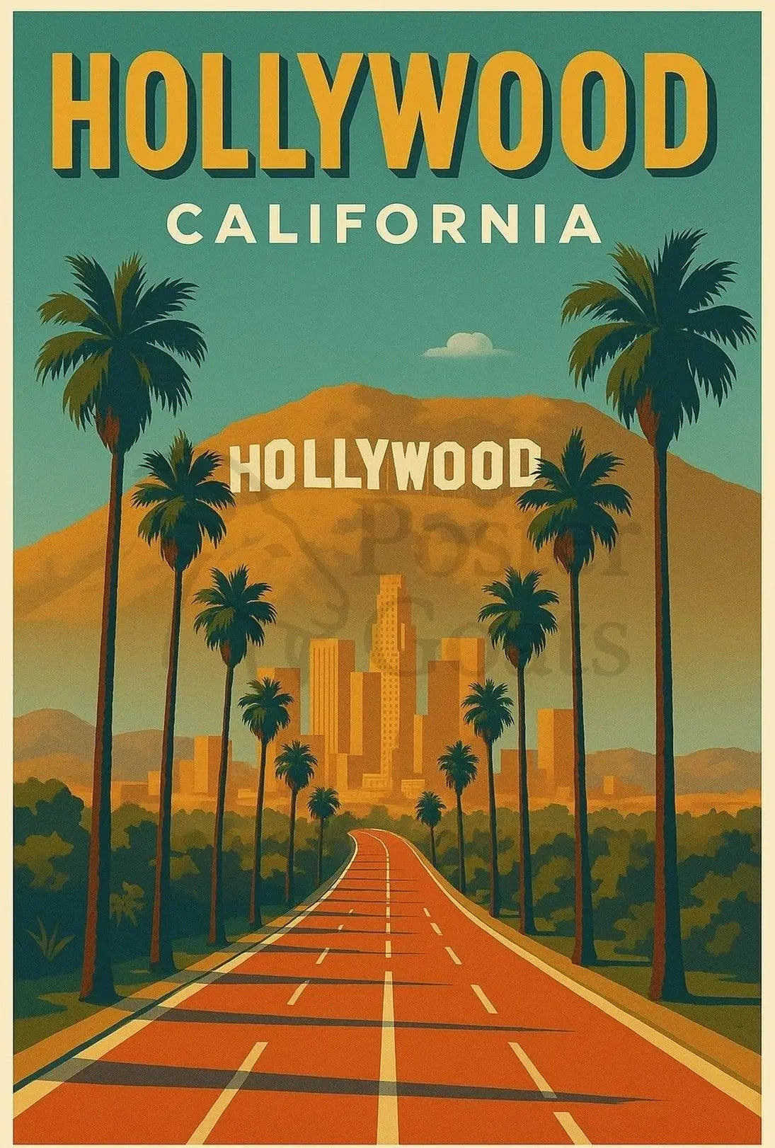 Hollywood Hills Vintage Travel Poster PosterGoat