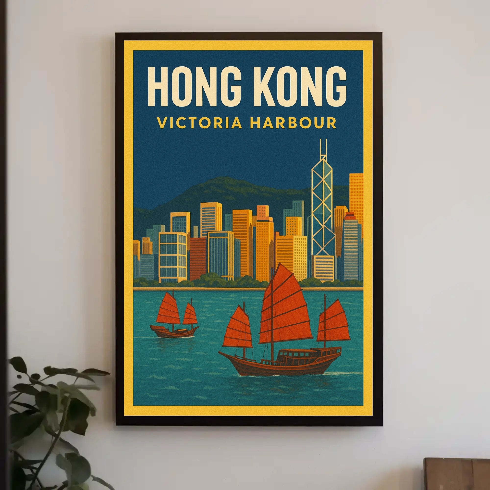 Hong Kong Victoria Harbour Iconic Travel Artwork Poster PosterGoat