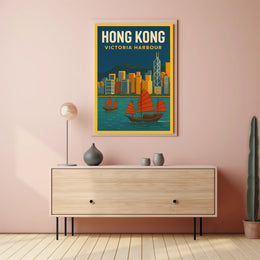 Hong Kong Victoria Harbour Iconic Travel Artwork Poster PosterGoat