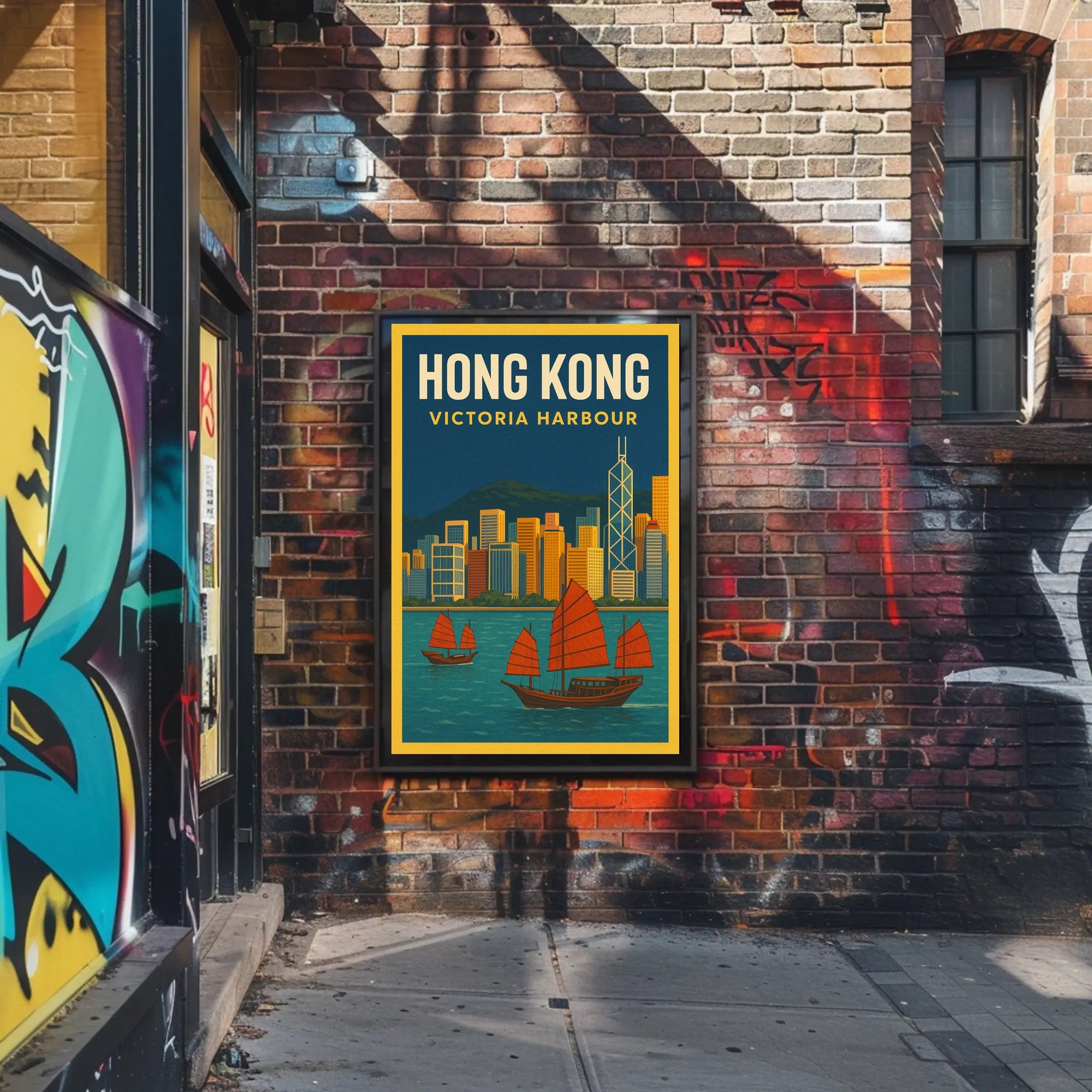 Hong Kong Victoria Harbour Iconic Travel Artwork Poster PosterGoat