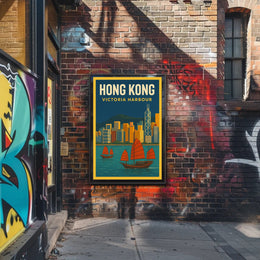 Hong Kong Victoria Harbour Iconic Travel Artwork Poster PosterGoat