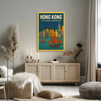 Hong Kong Victoria Harbour Iconic Travel Artwork Poster PosterGoat