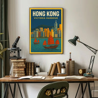 Hong Kong Victoria Harbour Iconic Travel Artwork Poster PosterGoat