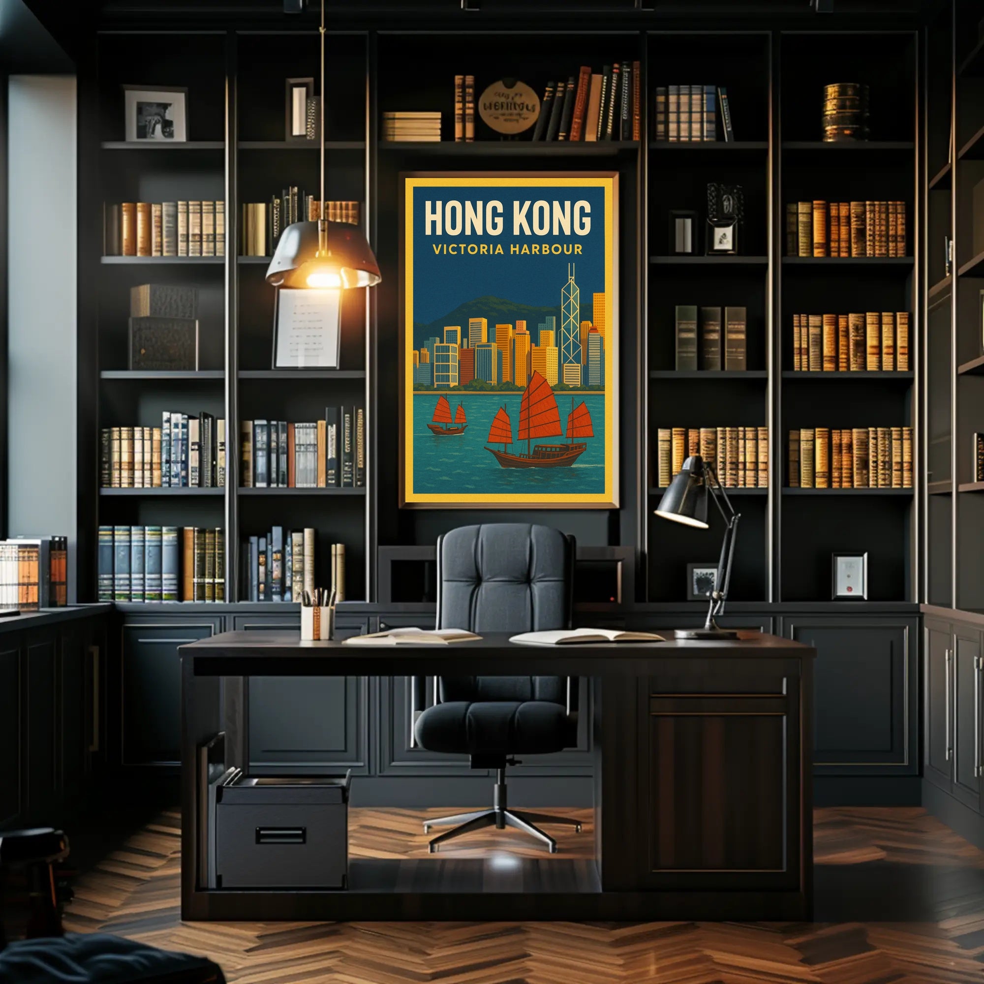Hong Kong Victoria Harbour Iconic Travel Artwork Poster PosterGoat