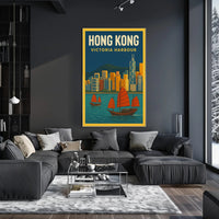 Hong Kong Victoria Harbour Iconic Travel Artwork Poster PosterGoat