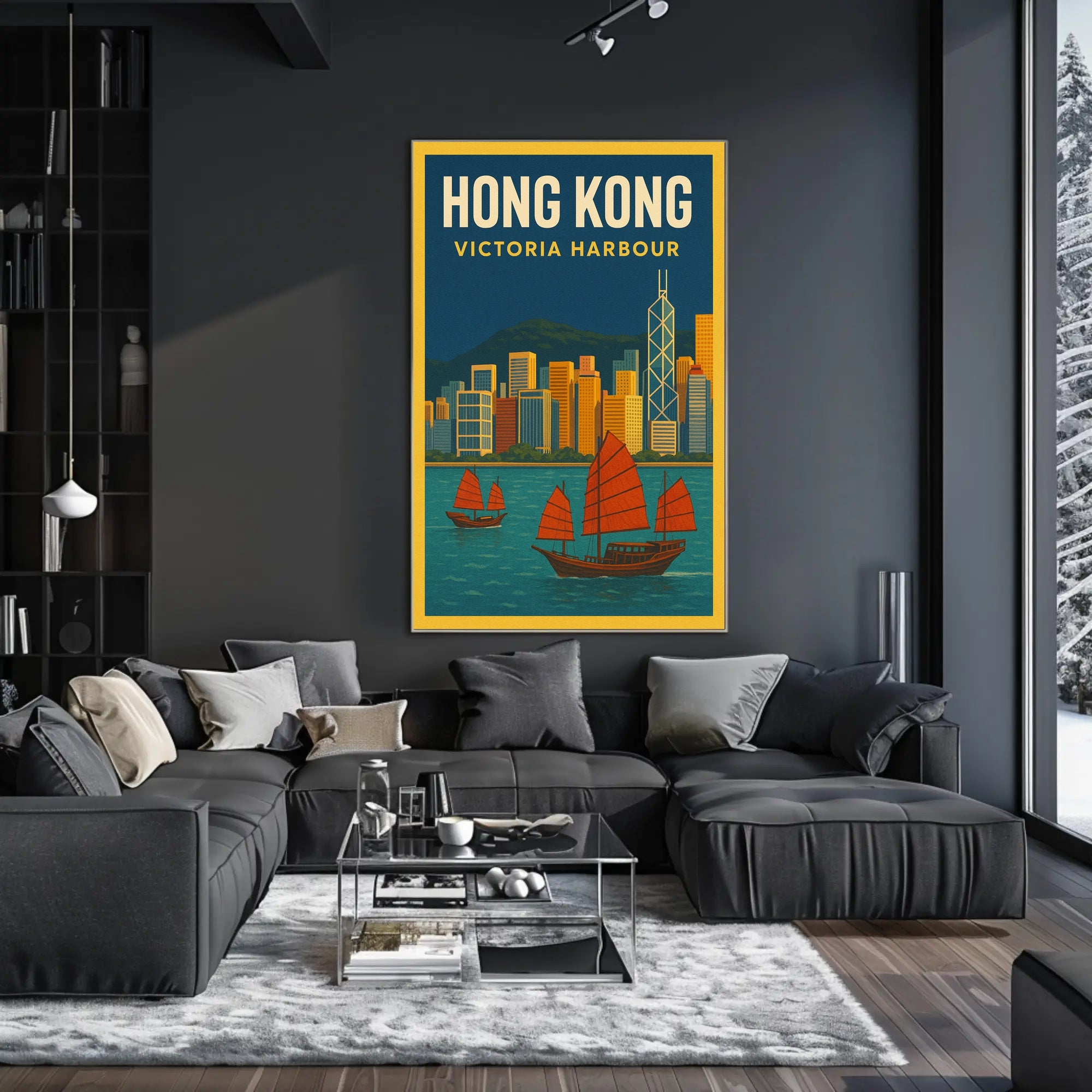Hong Kong Victoria Harbour Iconic Travel Artwork Poster PosterGoat