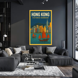 Hong Kong Victoria Harbour Iconic Travel Artwork Poster PosterGoat