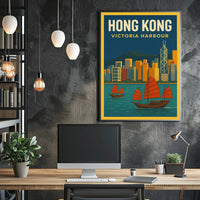 Hong Kong Victoria Harbour Iconic Travel Artwork Poster PosterGoat