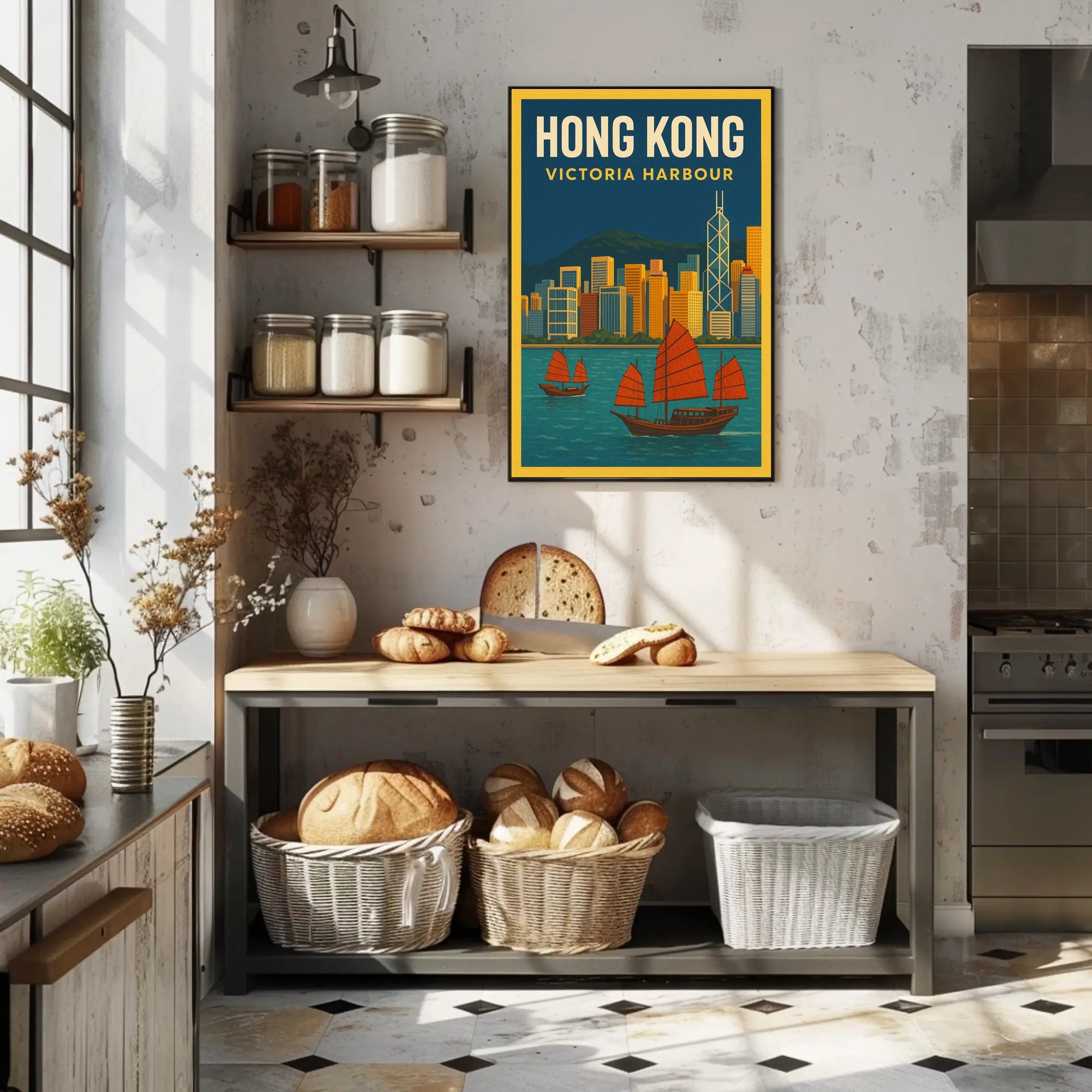 Hong Kong Victoria Harbour Iconic Travel Artwork Poster PosterGoat