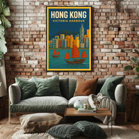 Hong Kong Victoria Harbour Iconic Travel Artwork Poster PosterGoat