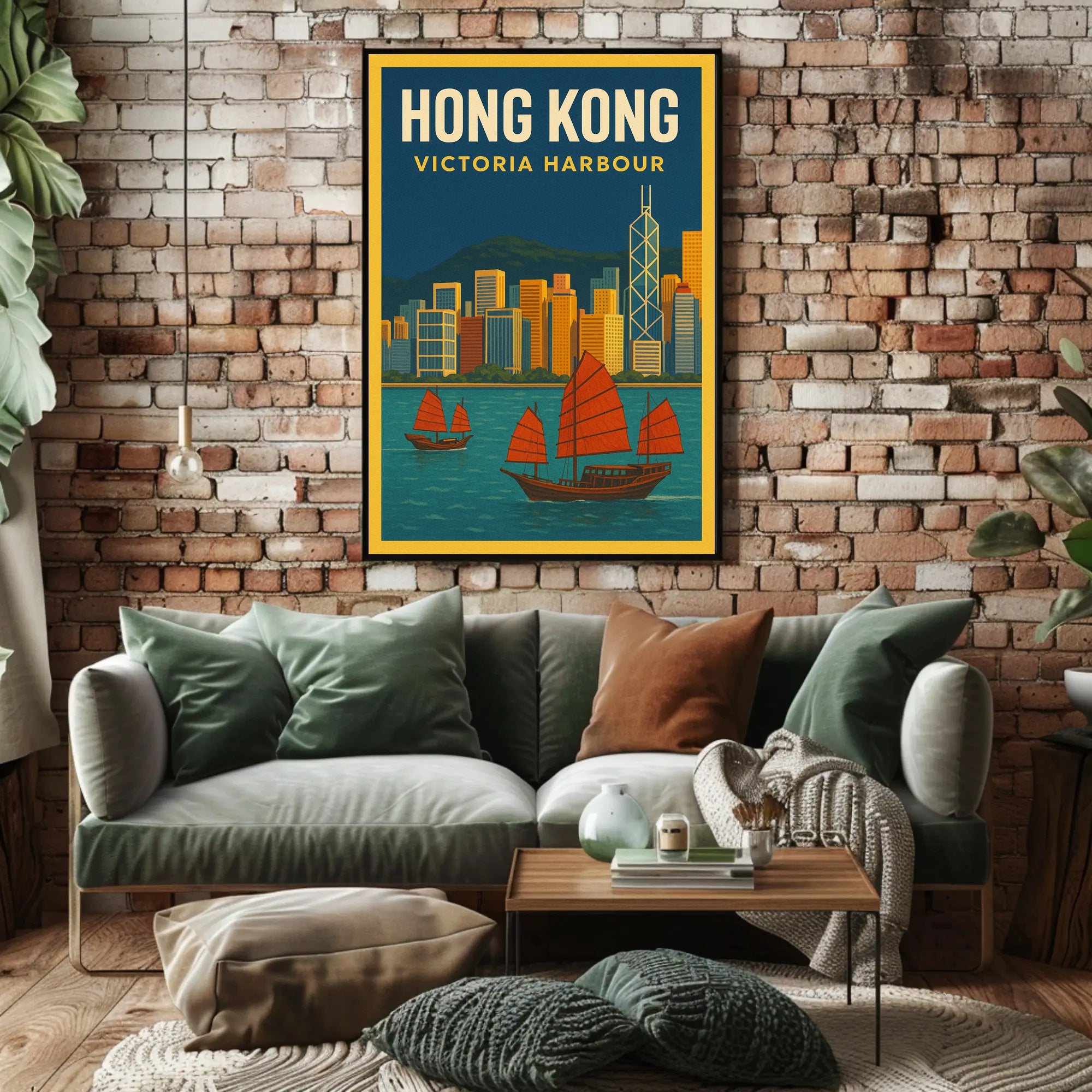 Hong Kong Victoria Harbour Iconic Travel Artwork Poster PosterGoat
