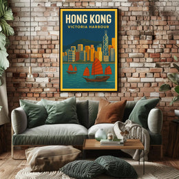 Hong Kong Victoria Harbour Iconic Travel Artwork Poster PosterGoat