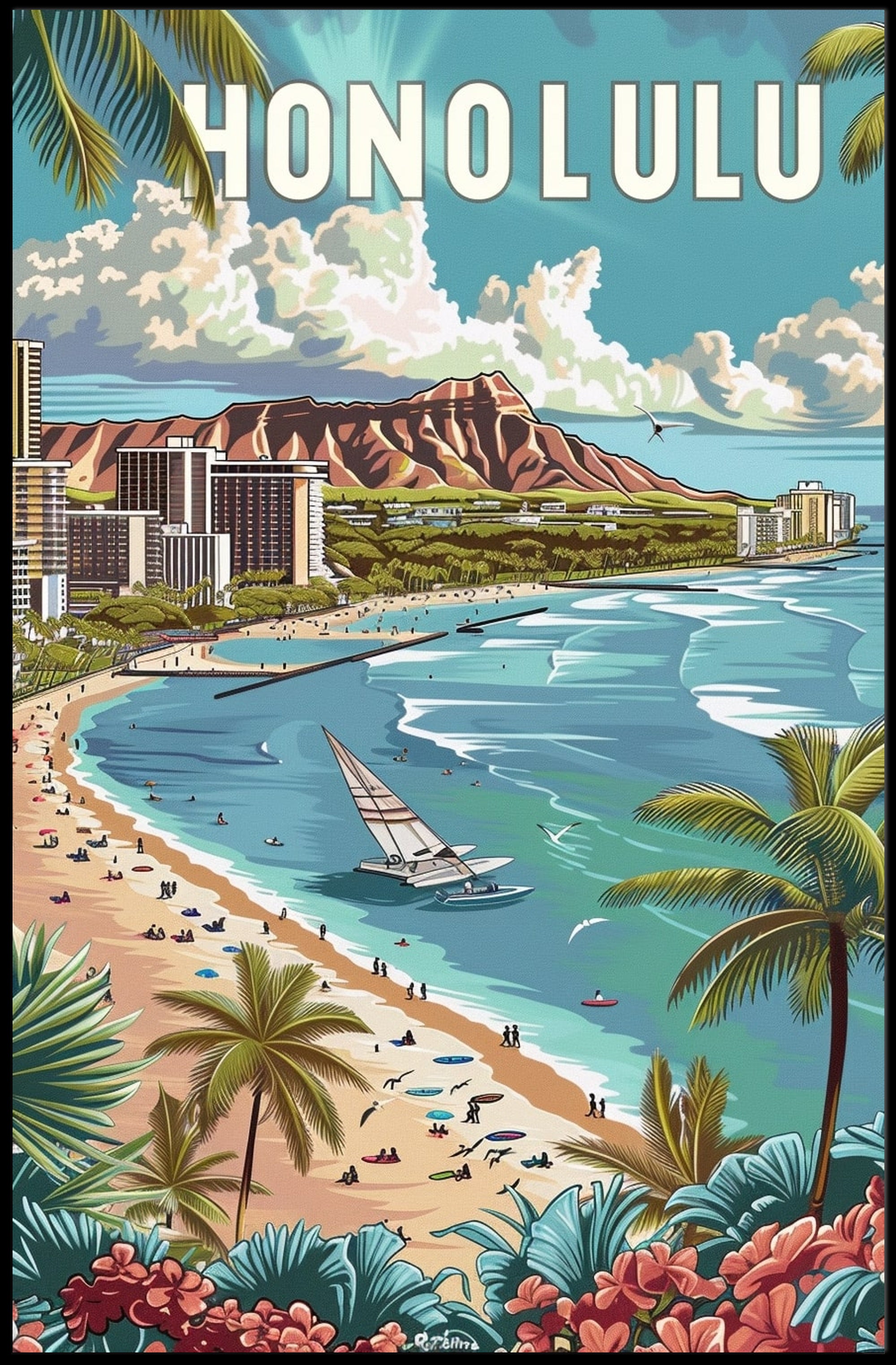 Honolulu Paradise: Vintage Style Travel Poster PosterGoat