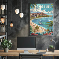 Honolulu Paradise: Vintage Style Travel Poster PosterGoat