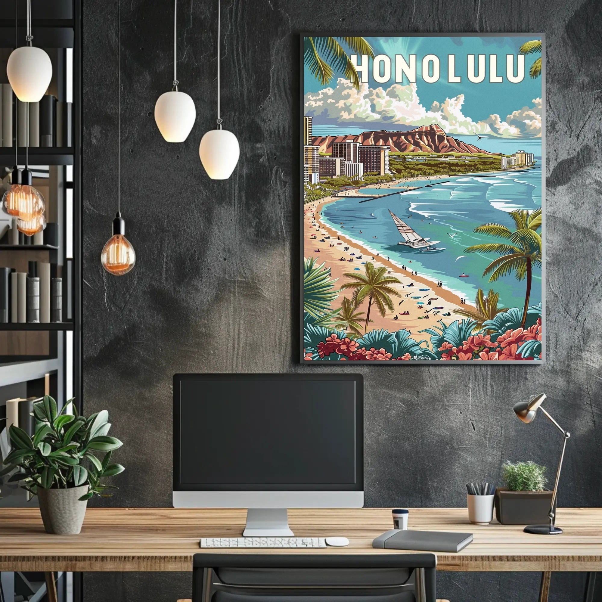 Honolulu Paradise: Vintage Style Travel Poster PosterGoat