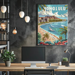 Honolulu Paradise: Vintage Style Travel Poster PosterGoat