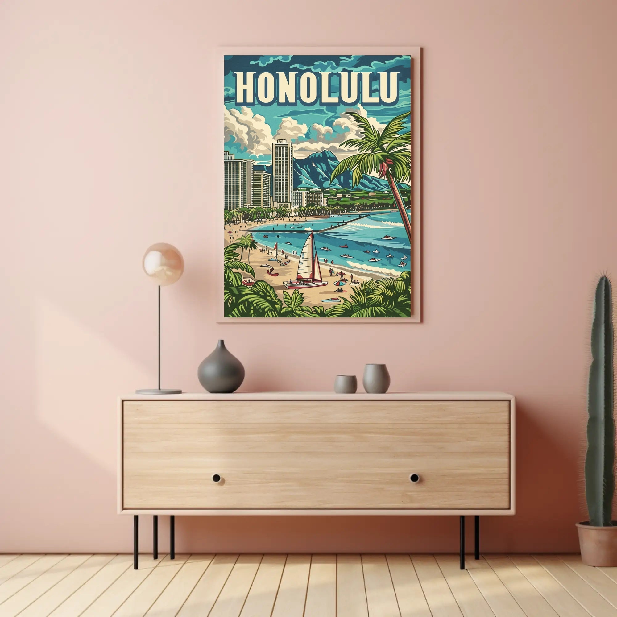 Honolulu Vintage Beach Travel Poster PosterGoat
