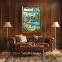 Honolulu Vintage Beach Travel Poster PosterGoat
