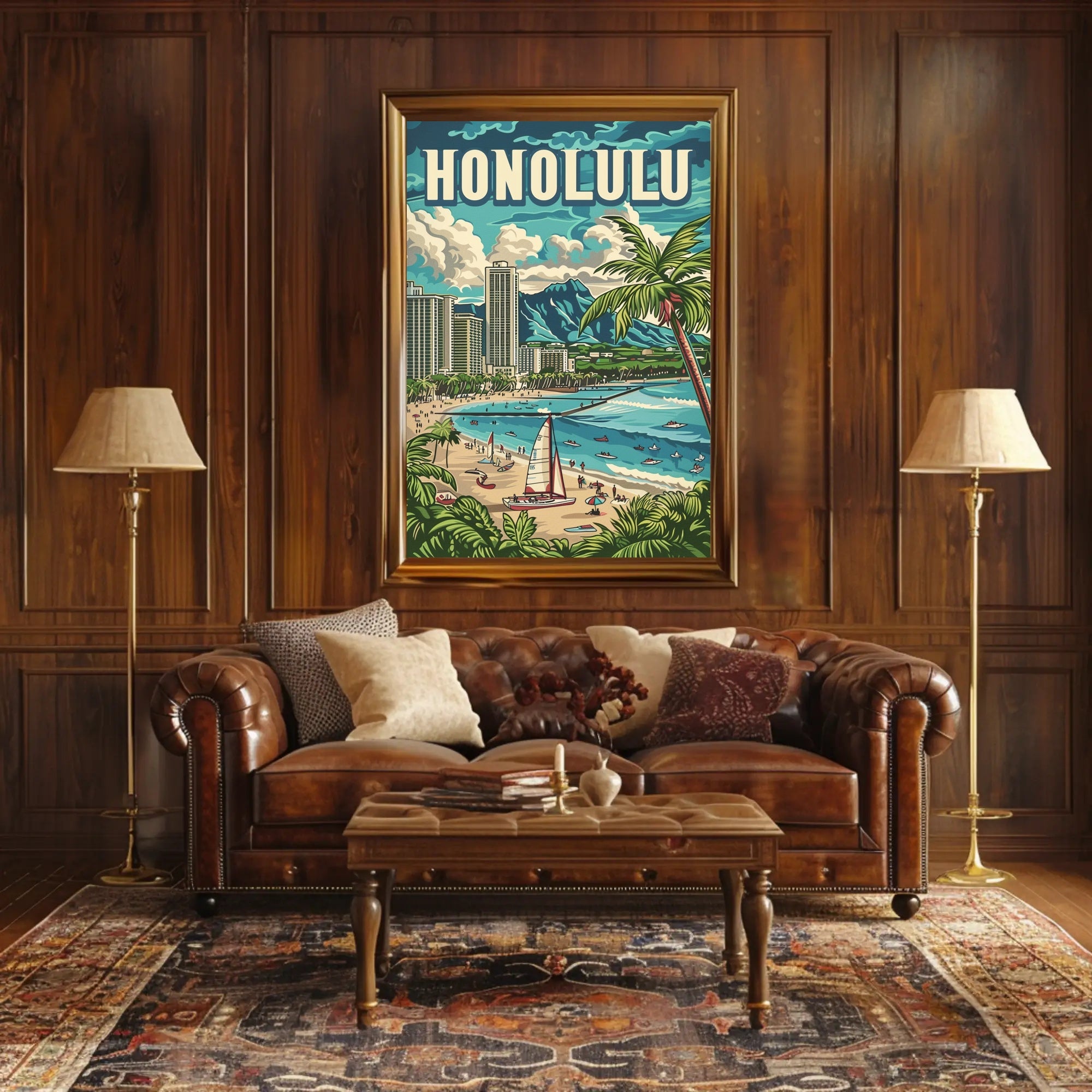 Honolulu Vintage Beach Travel Poster PosterGoat