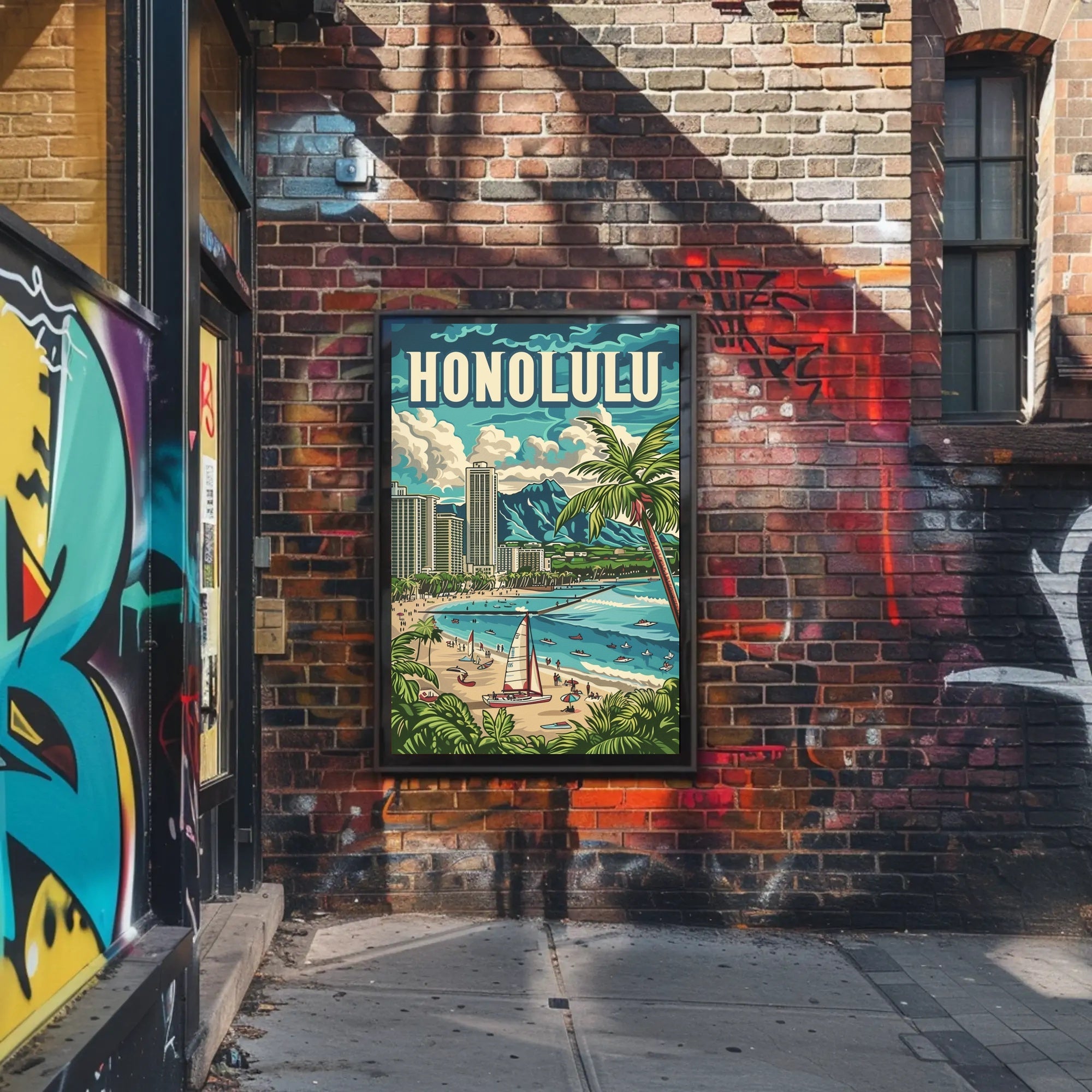Honolulu Vintage Beach Travel Poster PosterGoat