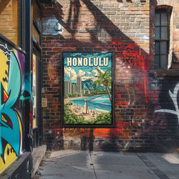 Honolulu Vintage Beach Travel Poster PosterGoat